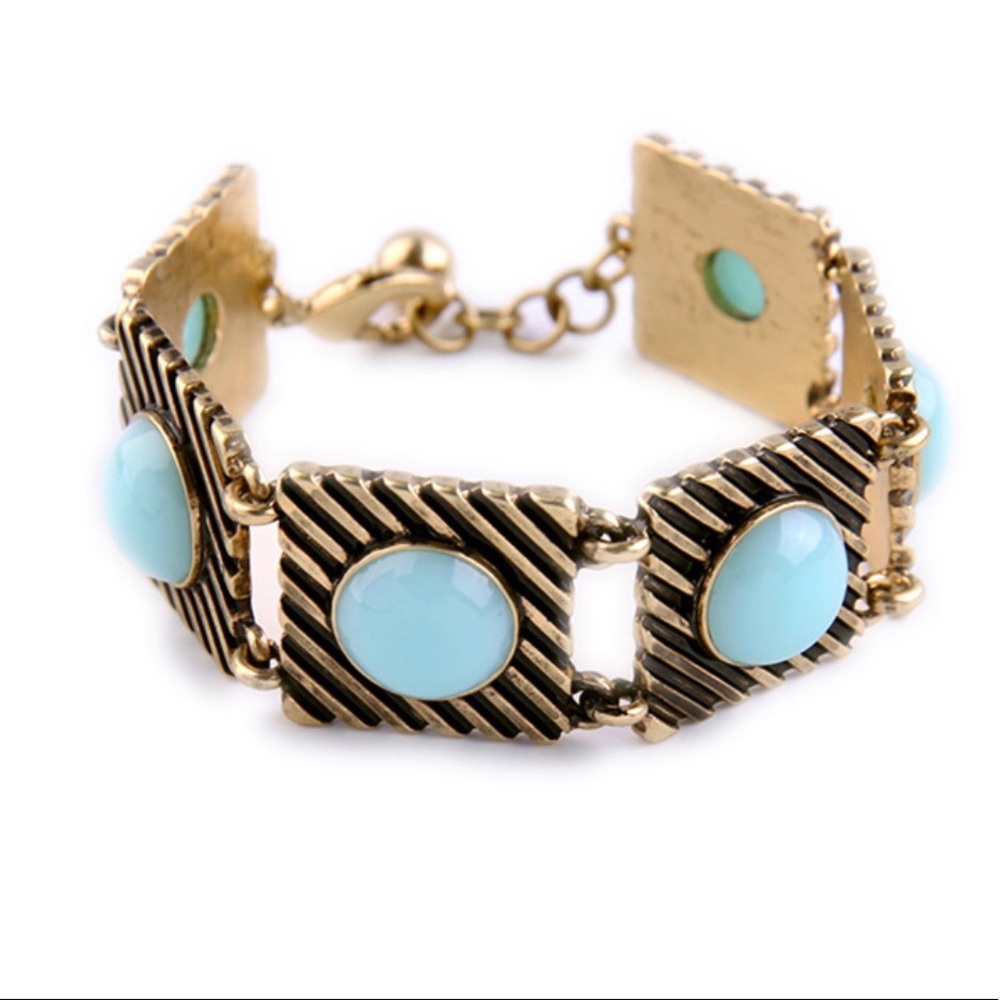 Panel Bracelet - Gold Tone w/Light Blue (026)